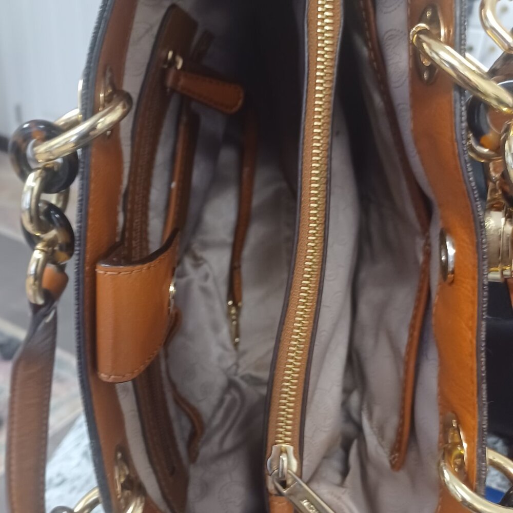 Michael Kors Brown Cynthia Convertible Saffiano Leather Crossbody Satchel Bag - Picture 10 of 12